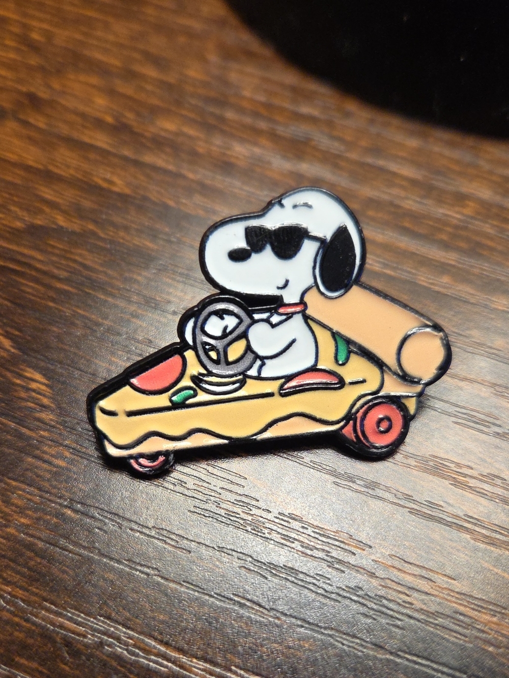 Peanuts Snoopy Pizza Car Enamel Pin - White, Tan, Red